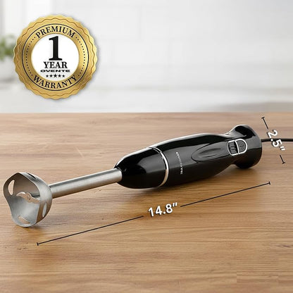 OVENTE Immersion Hand Blender, 300W Electric Handheld Stick Mixer with 2 Mixing Speeds and Stainless Steel Blades for Smoothies, Purees & Baby Food, Black HS560B