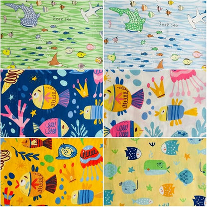 DMFR Ocean Fabric Squares 5 x 5 Inch, 42 Pcs 100% Cotton Charm Pack Fabric for Quilting, Under the Sea Precut Quilt Squares, 6 Assorted Patterns for Sewing, Patchwork, Crafts, Baby Boy Projects