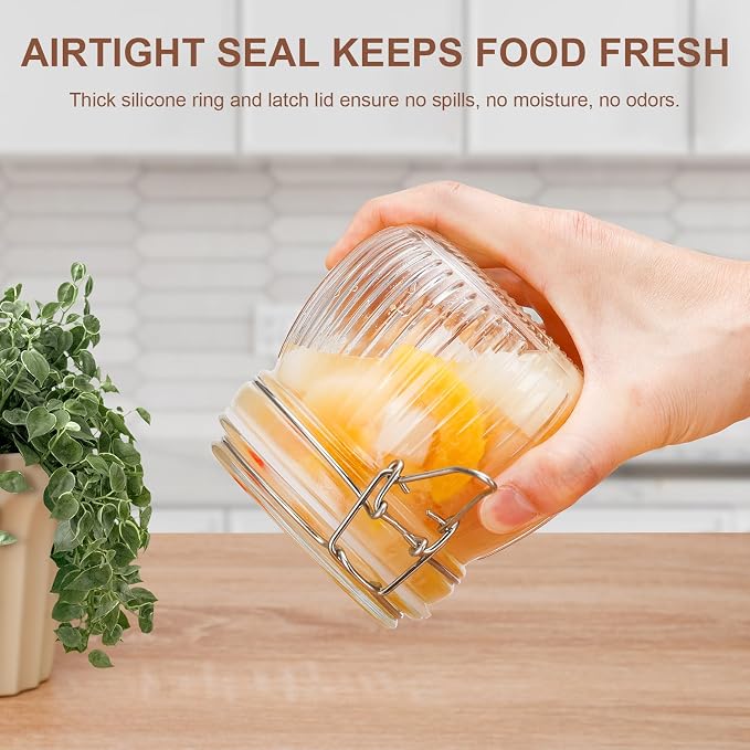 17oz Airtight Glass Jar with Lid, 6 Pack Clamp Lid Glass Storage Jars, Flip Top Food Storage Containers, Wide Mouth Thick Glass Jars for Yogurt Dessert Jam Sugar Snacks Pantry Kitchen Organization