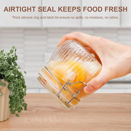 17oz Airtight Glass Jar with Lid, 6 Pack Clamp Lid Glass Storage Jars, Flip Top Food Storage Containers, Wide Mouth Thick Glass Jars for Yogurt Dessert Jam Sugar Snacks Pantry Kitchen Organization