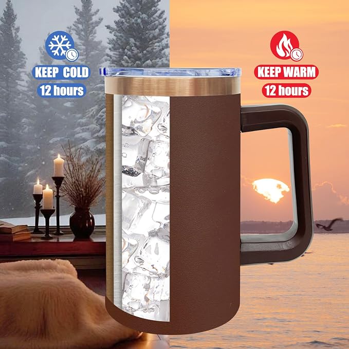 20 oz Insulated Coffee Mug with Lid, Stainless Steel Coffee Tumbler Bulk, Double Wall Vacuum Travel Mug with Handle, Leakproof Powder Coated Coffee Cups for Hot and Cold Drinks (Brown,4 pack)