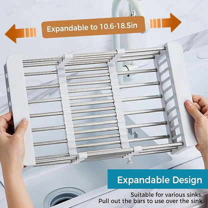 COVRA Over Sink Dish Drying Rack, Stainless Steel Drainer for 10.6"-18.5" Sinks (Square Sinks ONLY), Kitchen Countertop Organizer for Dishes, Vegetables, and Fruits (Black)