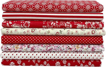 8Pcs Cotton Fabric Squares 20x20 Inch, Sewing Crafts Fabric Bundles Floral Patterns Printed Tissue Patchwork Fabrics Square for Quilting, Home Décor, Scrapbooking, Handwork (Red)