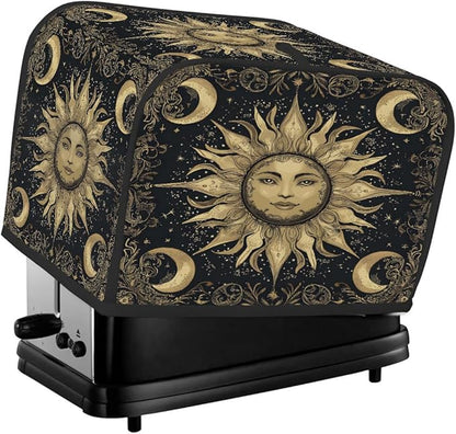 4 Slice Golden Sun Moon Toaster Cover Waterproof Dust Fingerprint Bread Machine Cover Washable Kitchen Appliance Protector For Home Kitchen Bakeware Table Decor Women Gifts