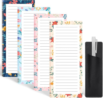 Thboxes 4 Pack Magnetic Note Pad for Fridge with Pen Holder, Totally 200 Sheets Magnetic To Do List, Shopping List, Grocery List, Memo Pads for Refrigerator（Floral Design）