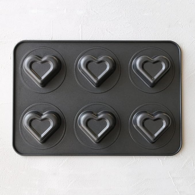 6 Cup Valentines Heart Shape Muffin Cupcake Pan Nonstick Cheesecake Brownie Cookie Cake Baking Tin Tray Mold, for Christmas Birthday Anniversary Wedding