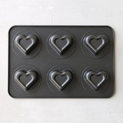 6 Cup Valentines Heart Shape Muffin Cupcake Pan Nonstick Cheesecake Brownie Cookie Cake Baking Tin Tray Mold, for Christmas Birthday Anniversary Wedding