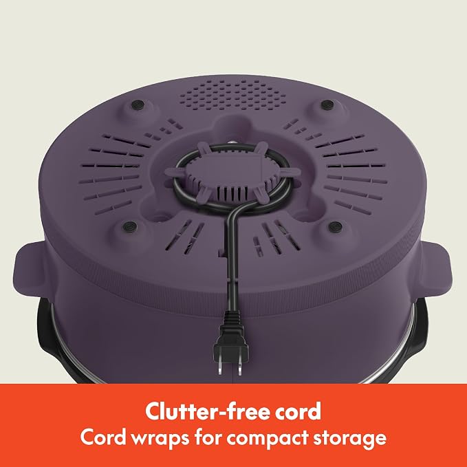 bella 6.0 Qt Programmable Slow Cooker, Ceramic Nonstick Coating, Adjustable Temperature & Cooking Times, Dishwasher Safe Stoneware Pot & Tempered Glass Lid, Tangle Free Cord Wrap, Plum