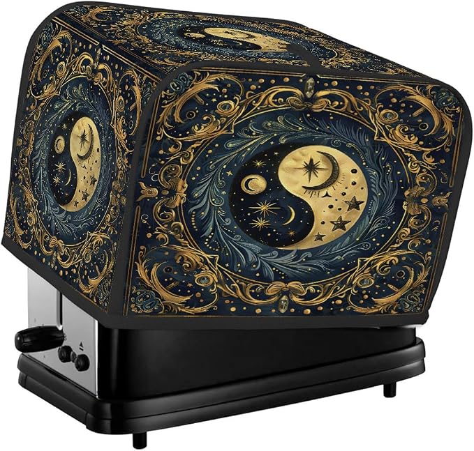 2 Slice Yin Yang Gold Ethnic Toaster Cover Waterproof Dust Fingerprint Bread Machine Cover Washable Kitchen Appliance Protector For Home Kitchen Bakeware Table Decor Women Gifts