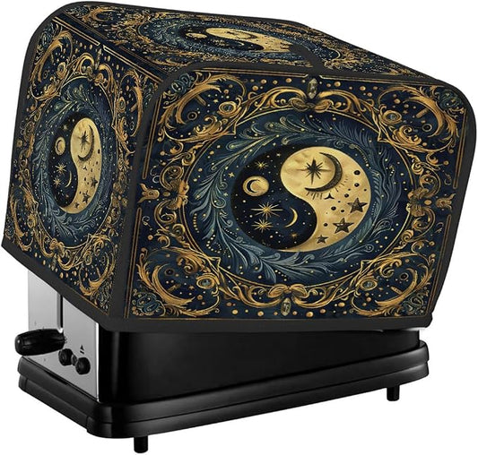 2 Slice Yin Yang Gold Ethnic Toaster Cover Waterproof Dust Fingerprint Bread Machine Cover Washable Kitchen Appliance Protector For Home Kitchen Bakeware Table Decor Women Gifts