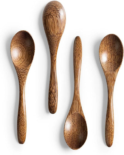 4 PCS Small Wooden Spoons, 5.8 Inch Honey Spoons for Tea, Padauk Wooden Honey Teaspoon for Coffee, Little Tiny Wood Spoons, Bamboo Table Spoon for stirring, Wooden Spoons for Utensils Set