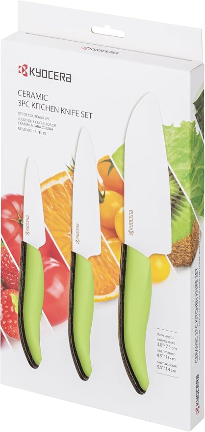 Kyocera 3Piece Advanced ceramic Revolution Series Knife Set, green