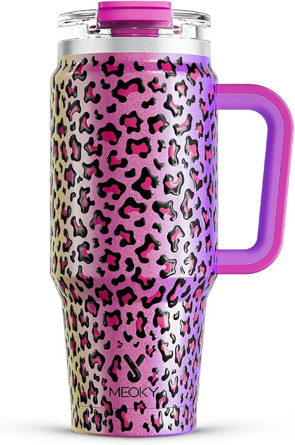 Meoky 32 oz Tumbler with Handle, Insulated Tumbler with Lid and Straw, Stainless Steel Travel Mug, Keeps Cold for 24 Hours, 100% Leak Proof, Fits in Car Cup Holder (Celebration)