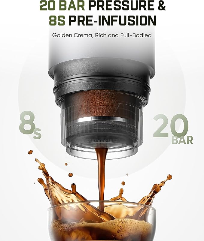 Fanttik Cafein 11 Portable Coffee Machine, Self-Heating Electric Espresso Machine with USB-C, 20 Bar Coffee Maker for Travel, Hiking, Gym and Office, Ideal for Dad