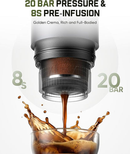Fanttik Cafein 11 Portable Coffee Machine, Self-Heating Electric Espresso Machine with USB-C, 20 Bar Coffee Maker for Travel, Hiking, Gym and Office, Ideal for Dad