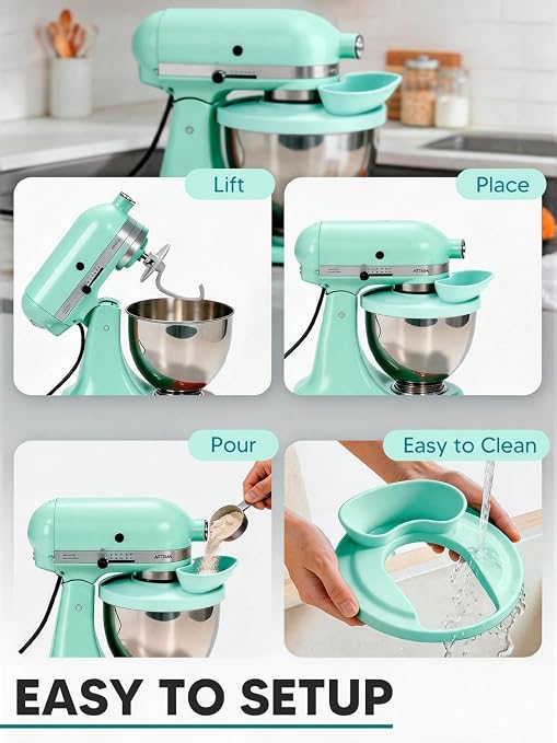 Silicone Kitchen Aid Splash Guard for Stand Mixer & Tilt Head Mixer, 4.5-5QT Mixing Bowl Pouring Shield & Flour Funnel, Kitchen Aid Accessories and Attachments - (Mineral Water Blue)