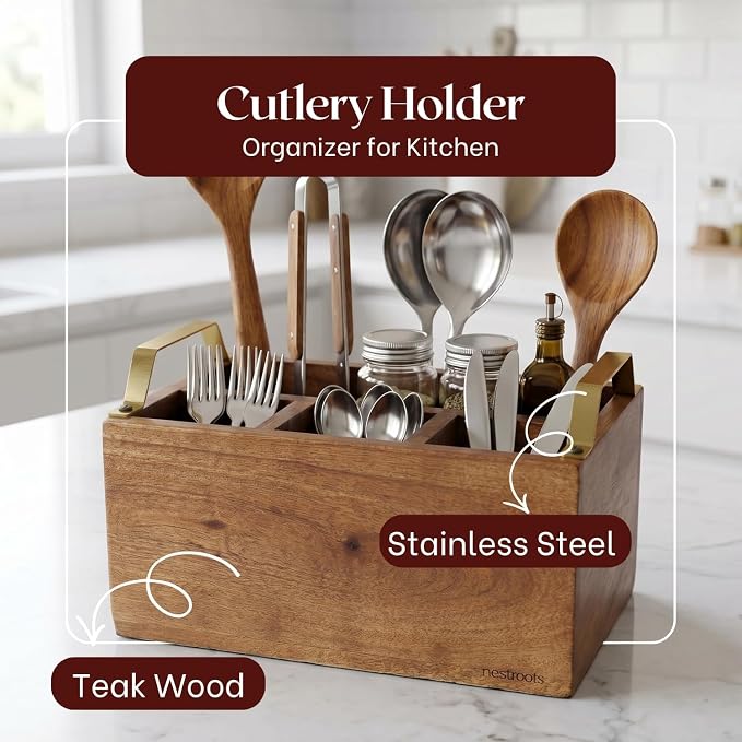 nestroots INSEPARABLES TEAK WOOD SPOON STAND - GOLD