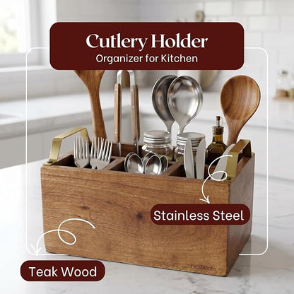 nestroots INSEPARABLES TEAK WOOD SPOON STAND - GOLD
