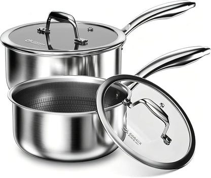 COOKER KING Sauce Pan Set, 1.5 QT & 2 QT Saucepan with Lid, Hybrid Ceramic Nonstick Saucepan, non stick Sauce pot, Stainless steel Cookware, Induction Compatible (PFAS/PFOA/PTFE Free)