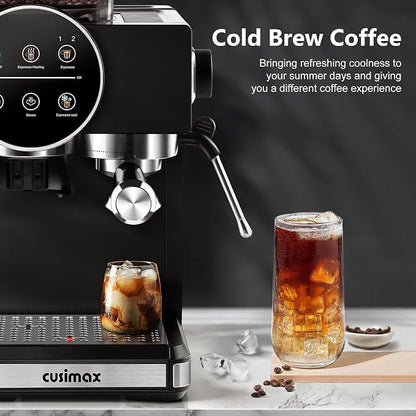 Espresso Machine with Grinder, 20 Bar Professional Expresso Coffee Machines with Milk Frother Steam Wand, Espresso Maker with 60oz Removable Water Tank, Cappuccino & Latte Machine for Home (Black)