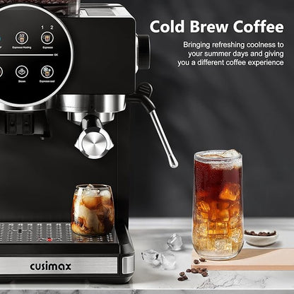 Espresso Machine with Grinder, 20 Bar Professional Expresso Coffee Machines with Milk Frother Steam Wand, Espresso Maker with 60oz Removable Water Tank, Cappuccino & Latte Machine for Home (Dark-Pro)