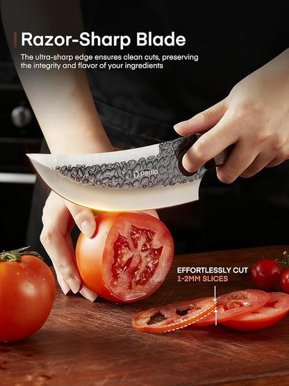 D.Perlla Butcher Knife set 3PCS Chef Knife Set for Meat Cutting, Serbian Chef Knives Set and Viking Knife with Wooden Handle, Forged Cleaver knive Set for Outdoor BBQ and Camping with Gift Box