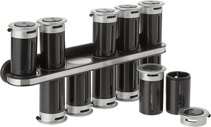 Zevro Zero Gravity Wall-Mount Magnetic Spice Rack, Black/Silver - Set of 12