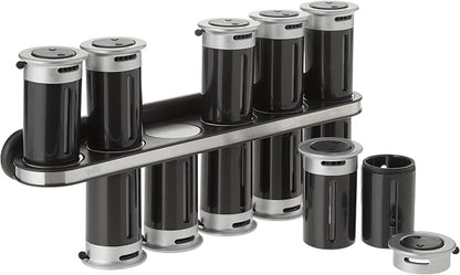 Zevro Zero Gravity Wall-Mount Magnetic Spice Rack, Black/Silver - Set of 12