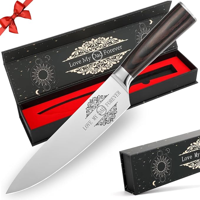 Gifts for Dad Men, 8 Inch Chef Knife for Fathers Day Dad Gifts, Japanese 5cr15mov Kitchen Gyuto Chef Knives Set with Sheath, Ideal Valentines Gift for Dad
