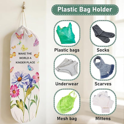 2PCS Butterfly Plastic Bag Holder for Kitchen Essentials, Reusable Hanging Grocery Bag Organizer, Washable Large Grocery Trash Garbage Bags Storage Dispenser Butterfly Kitchen Decor