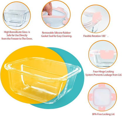 5 Pack Bariatric Meal Prep Containers, 8 oz Bariatric Bowls for Portion Control, Reusable Glass Snack Food Containers with Lids & Folding Spoon & Fork & Knife, Bariatric Must Haves (Pink)