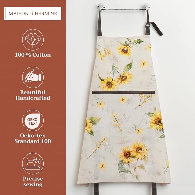 Maison d' Hermine 100% Cotton Apron for women with Pocket Kitchen Chef Apron for Men Cooking Spring Summer