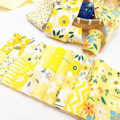 40 Pcs Jelly Roll Fabric Strips for Quilting, Sewing Supplies & DIY Crafts-2.6 Inch Precut Cotton Fabric Bundles Floral Patchwork Yellow