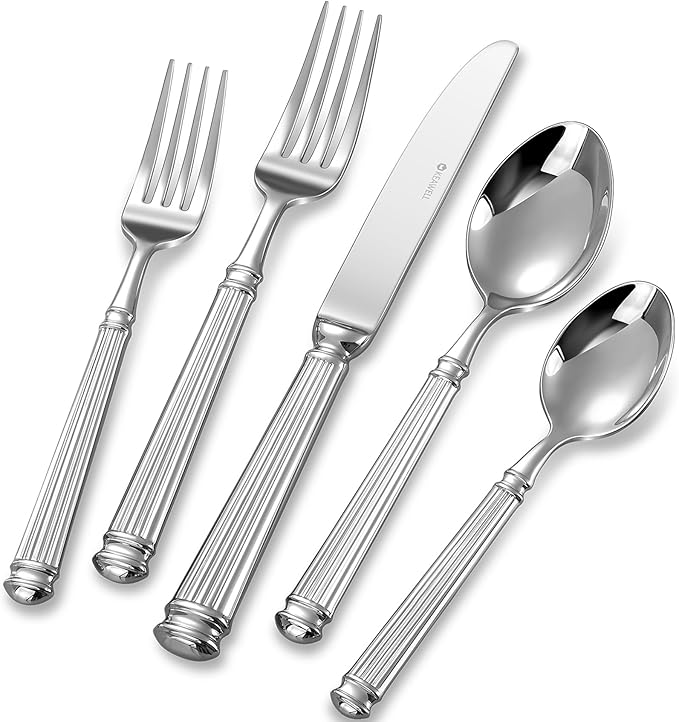 KEAWELL Premium Prestige Silverware Set - Exquisite Craftsmanship, Service for 8, 18/10 Stainless Steel, Luxurious Flatware Set with Serving Utensils, Heavy Duty, Dishwasher Safe (45, Silver)