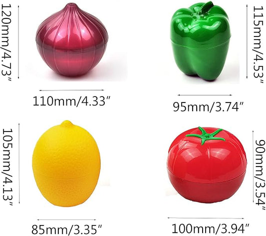 4 PCS Fruit and Vegetable Shaped Food Saver Storage Containers Holder Refrigerator Vegetable Crisper(Onion, tomato, lemon, green pepper)