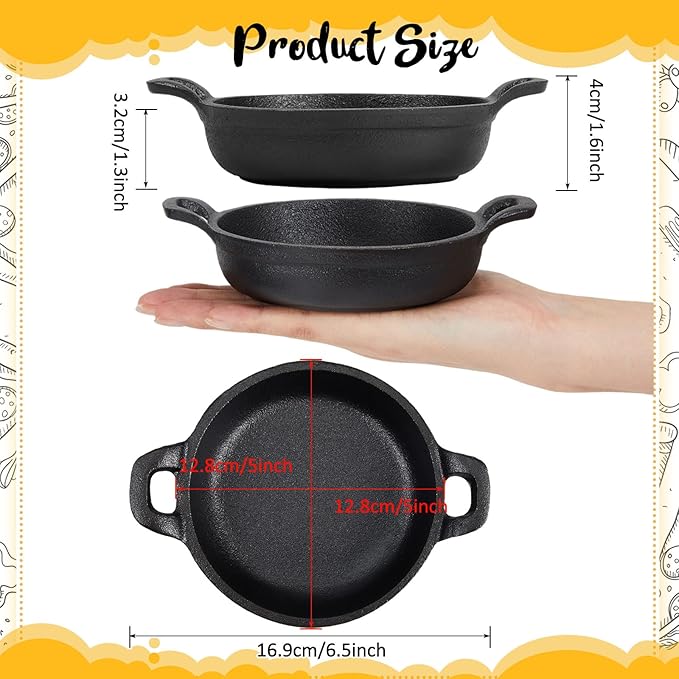 Ziliny 10 Pack Mini Cast Iron Skillets 5 x 5 x 1.3 Inch Cast Iron Pan Small Ramekin Set Black Casserole Dish Cookware Oven Safe Mini Skillets for Kitchen Indoor Outdoor Picnic