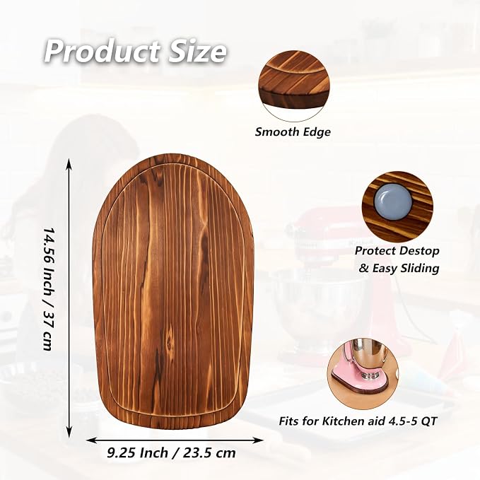 Mixer Slider Compatible with KitchenAid 4.5-5 Qt Tilt-Head Stand Mixer, Pine Wood Appliance Sliding Mat Accessories for Kitchen Aid, Countertop Moving Tray Attachments Fits for KitchenAid Artisan