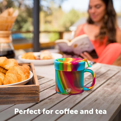 Silipint 16oz Silicone Coffee Mug Tumbler with Flip Lid – Unbreakable Dishwasher Safe Microwave Oven & Freezer Compatible – Cup for Hot Coffee Tea or Cold Drinks (Hippie Hops) Pack of 1