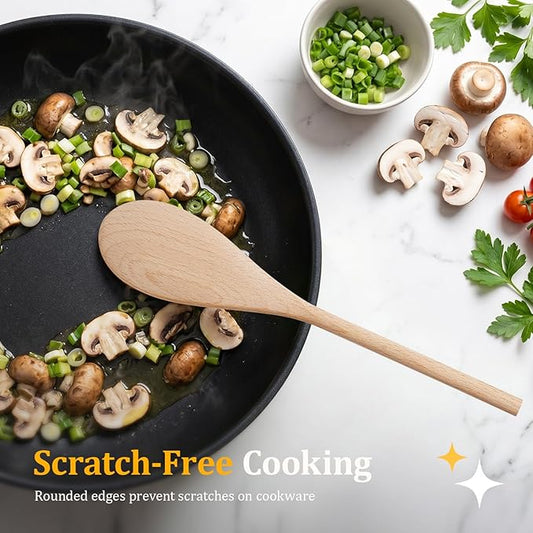 Cooking Wooden Spoons, MORGLES 10-Inch Serving Spoons for Stirring Mixing Serving Long Handle Plastic Free Reusable Non Scratch Dishwasher Safe, 3PCS