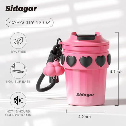 SDGA+ 12 oz Travel Coffee Mug Spill Proof Leak Proof, Stainless Steel Thermal Coffee Cup with Lid, Resuable Cup for Hot and Cold, Portable Tumbler for Women, Pink