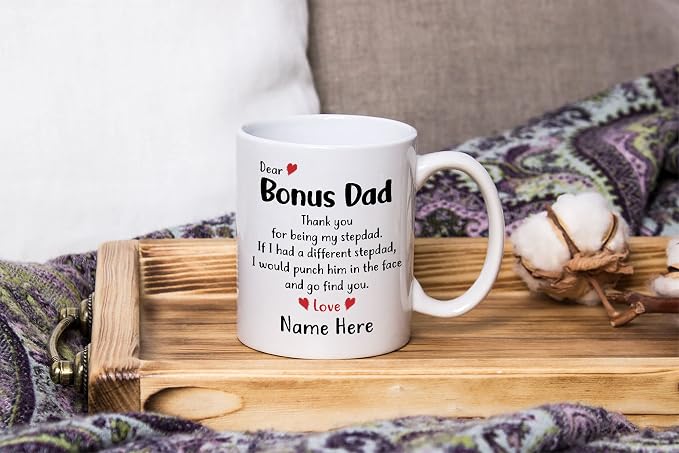 Personalized Bonus Dad Gifts from Daughter Son, Custom Name Mug, Best Bonus Dad Ever Coffee Mug, Father's Day Christmas Birthday Presents for Stepdad Second Dad Stepmother, Bonus Dad Tea Cup
