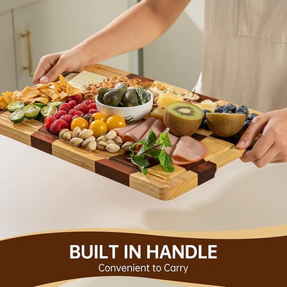 THETCHRY Cutting Boards for Kitchen, Checkered Cutting Board with Juice Grooves, End Grain Cutting Board for Meat and Vegetables, Large Butcher Block Serving Tray with Gift Box, 16.5" x 11.6" x 0.8"