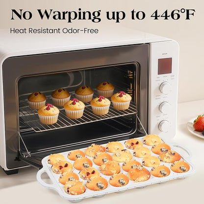 Vinino 2Packs Silicone Muffin Pans for Baking with Metal Reinforced Frame, 12 Cups Regular and 24 Cups Mini Nonstick Cupcake Pan, BPA Free Oven Dishwasher Safe Baking Mold for Muffins Cupcakes