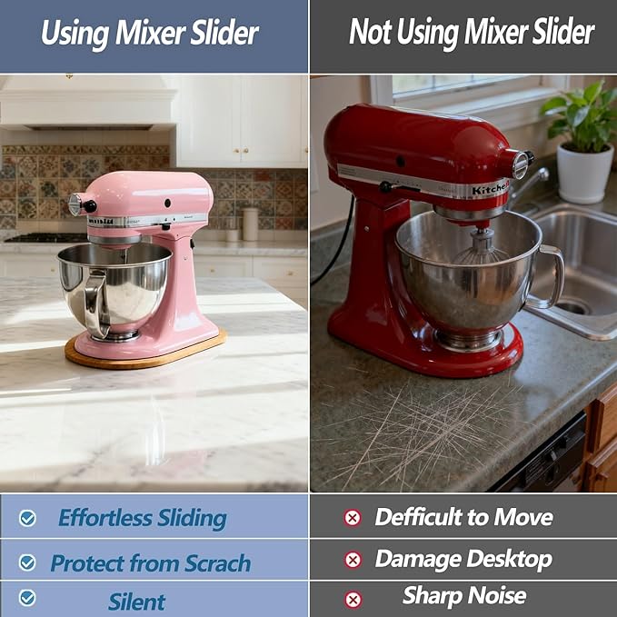 Bamboo Mixer Slider Compatible with KitchenAid 4.5-5 Qt Tilt-Head Stand Mixer, Appliance Sliding Mat Accessories for Kitchen Aid, Countertop Moving Tray Attachments Fits for KitchenAid Artisan