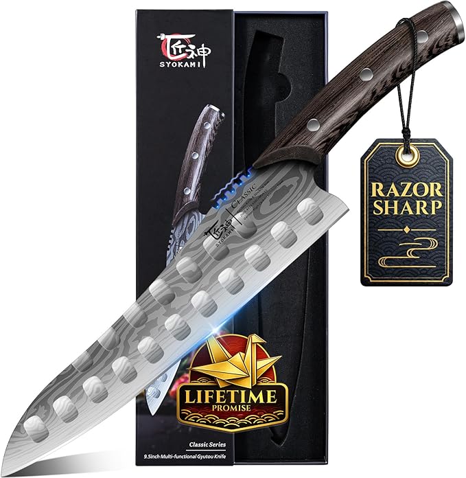 SYOKAMI Gyutou Chef Knife, 9.5 Inch Japanese Style Multi-purpose Kitchen Knife, Ultra Sharp Durable Professional-grade for Slicing, Chopping, Dicing, Ergonomic Anti-slip Handle, Trusted by chefs