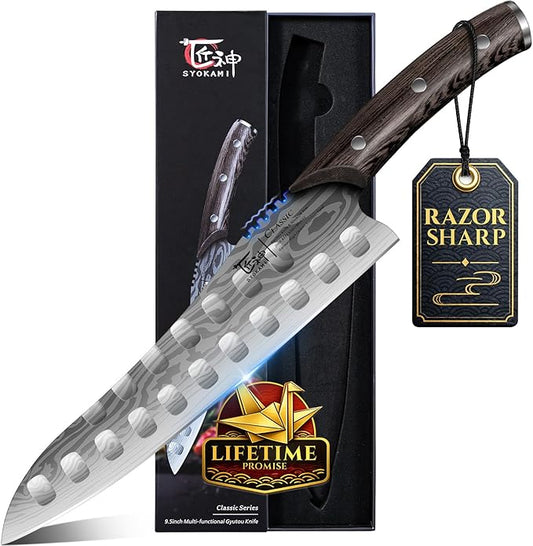 SYOKAMI Gyutou Chef Knife, 9.5 Inch Japanese Style Multi-purpose Kitchen Knife, Ultra Sharp Durable Professional-grade for Slicing, Chopping, Dicing, Ergonomic Anti-slip Handle, Trusted by chefs