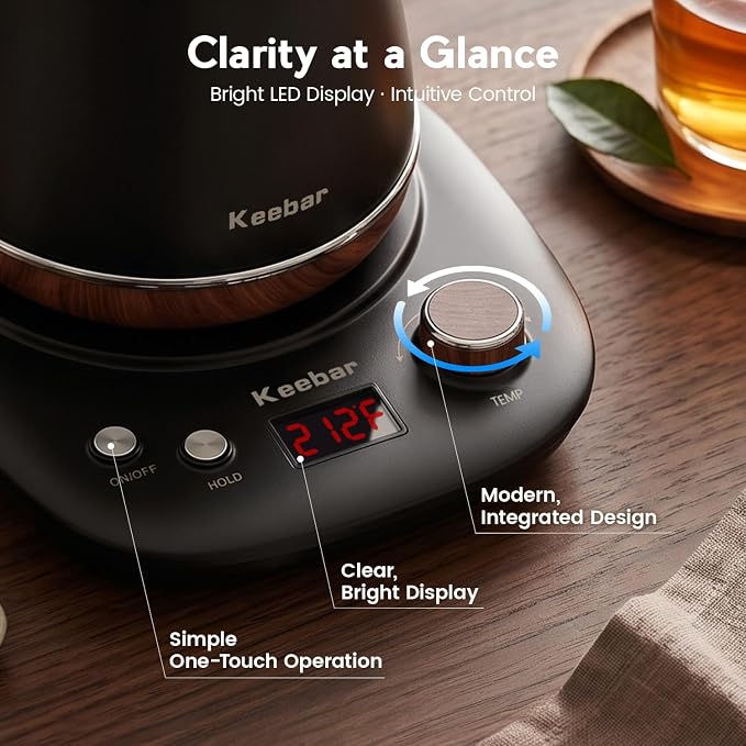 Electric Kettle, 1000W Quick Heating Gooseneck Kettles, 1.0L/33.82oz, 0.8mm Ultra-Fine Spout, Precise Water Flow Control, 304 Stainless Steel Inner, Auto Shut-Off, Boil Dry Protection, Matte Black