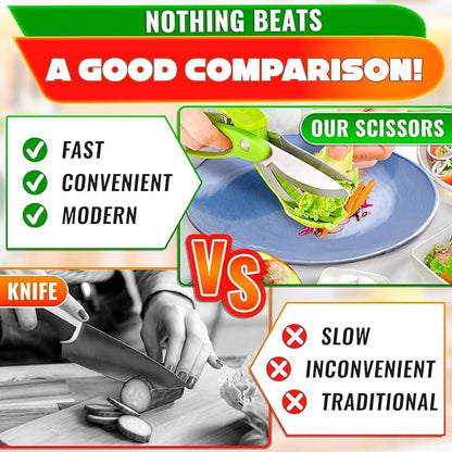 Salad Scissors for Chopped Salad – Multiblade Cooking Scissors for Kitchen With Spring-loaded System & Anti-slash Head for Fast Double Cutting – 8.9" Handy Size Lettuce Chopper, Stainless Steel Blades