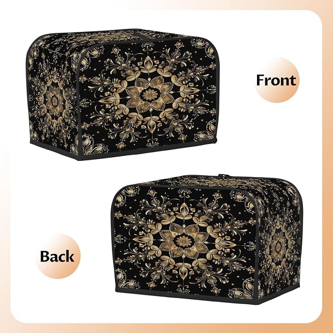 Toaster Cover 4 Slice Wide Slot Black Gold FlowerBread Toaster Oven Dustproof Cover Small Appliance Kitchen Covers Dust and Fingerprint Protection for Women Gift 4 Slice