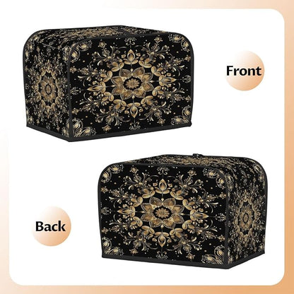 Toaster Cover 4 Slice Wide Slot Black Gold FlowerBread Toaster Oven Dustproof Cover Small Appliance Kitchen Covers Dust and Fingerprint Protection for Women Gift 4 Slice
